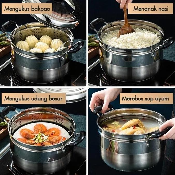 XIMVHE Panci Stainless Steel Tebal Stockpot Dandang Steamer kukusan Panci Stainless Steel Kukus Serb