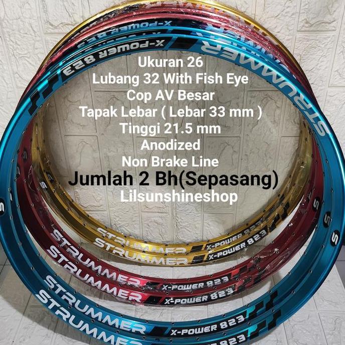 Rims Velg 26 STRUMMER X-POWER 823 Alloy Anodized 32H Tapak Lebar 33mm Rim Double Wall Tinggi 21.5mm 