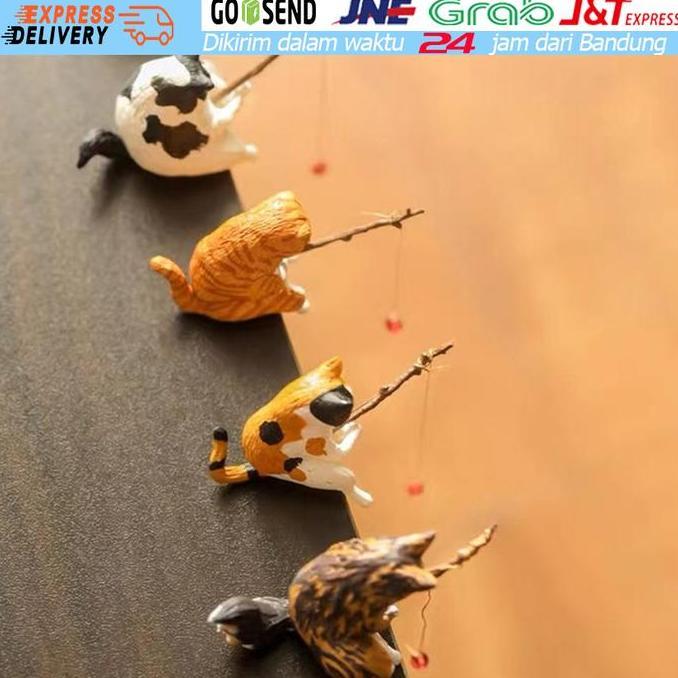 NUMAQUEEN Patung Memancing Ornamen Streng Kucing Mancing Dekorasi Aquarium
