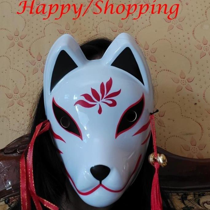 New Topeng Kitsune Fox Rubah Mask Topeng Cosplay Anime Jepang Red Merah