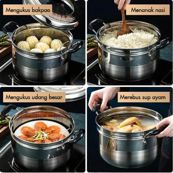 ESPRIZO Panci Stainless Steel Tebal Stockpot Dandang Steamer kukusan Panci Stainless Steel Kukus Ser