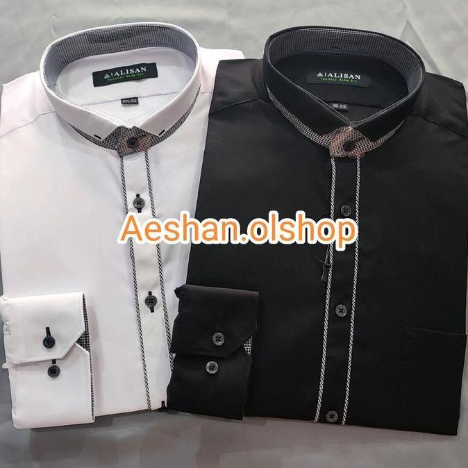 Wekup Kemeja Pria Alisan Krah Koko Slimfit Lengan Panjang