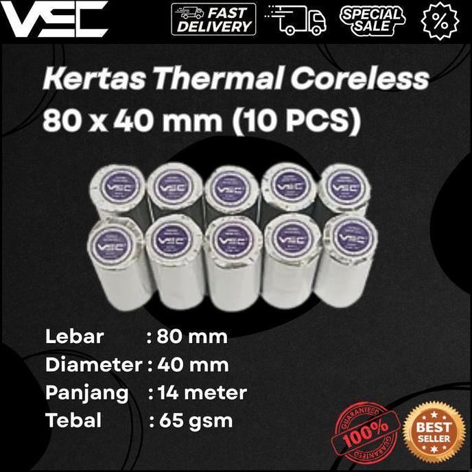 Lansungkirim- Kertas Struk Kasir 80X40Mm Vsc Thermal Printer Mobile 80Mm (10Pcs)