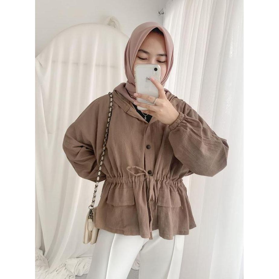 Lansungkirim- Syamaita Original Kaye Linen Cotton Outer Hoodie Parka Oversize Material Linen Premium