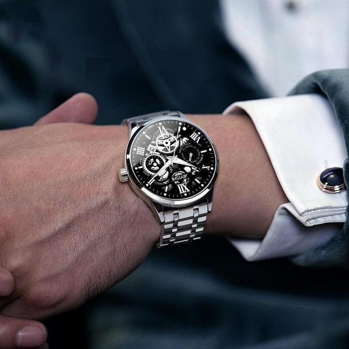 Cloknlok- Aiyishi Jam Tangan Pria Dial Beronggakuarsa Anti Air Tali Stainless Steel Jam Tangancowok 