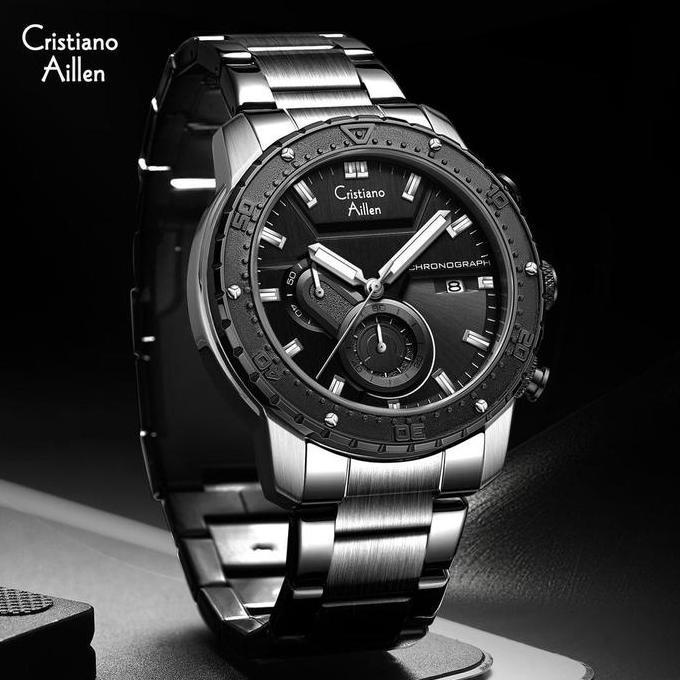 Cloknlok- Cristiano Aillen Jam Tangan Pria Analog 8900 Rantai Stainless Steel Chronograph Kaca Sapph