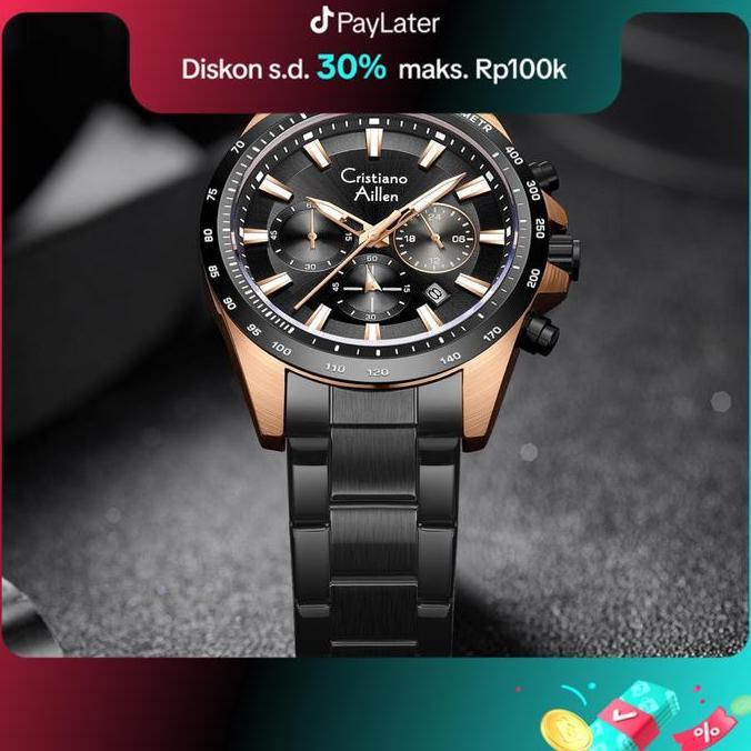 Cloknlok- Cristiano Aillen Jam Tangan Pria Analog 8891 Rantai Stainless Steel Chronograph Kaca Sapph
