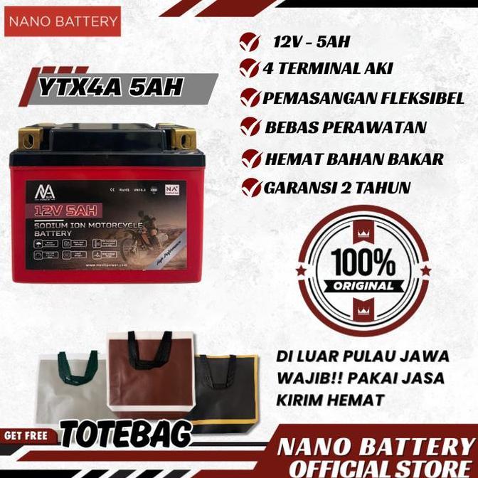 Genivalezz - NANO BATTERY Aki Motor Sodium Ion 12V 3.9Ah/12V 5AH Aki Motor YTX4A 12V 3.9Ah/12V 5AH A