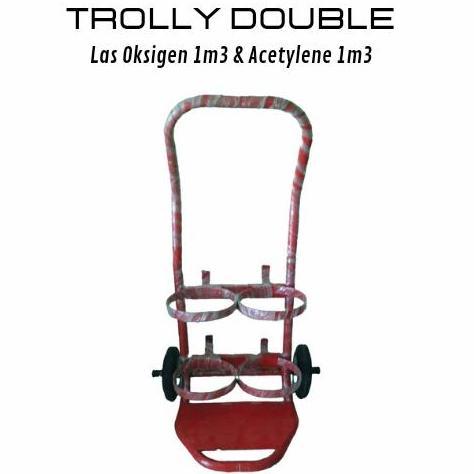 TROLLY DOUBLE UNTUK LAS TABUNG GAS OKSIGEN & GAS ACETYLENE 1M3 ORIGINAL DAN TERPERCAYA