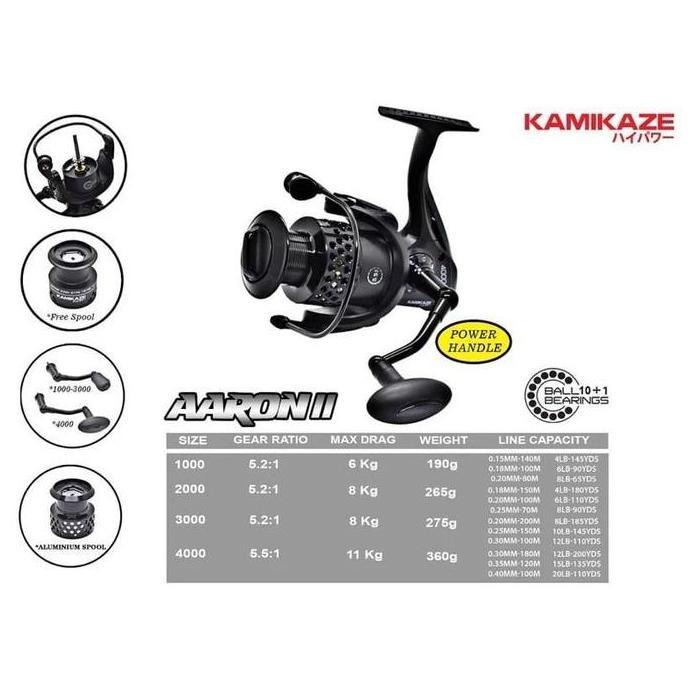 Reel Pancing KAMIKAZE AARON II 1000 - 3000 (10+1Bearing) Bonus Spool Murah