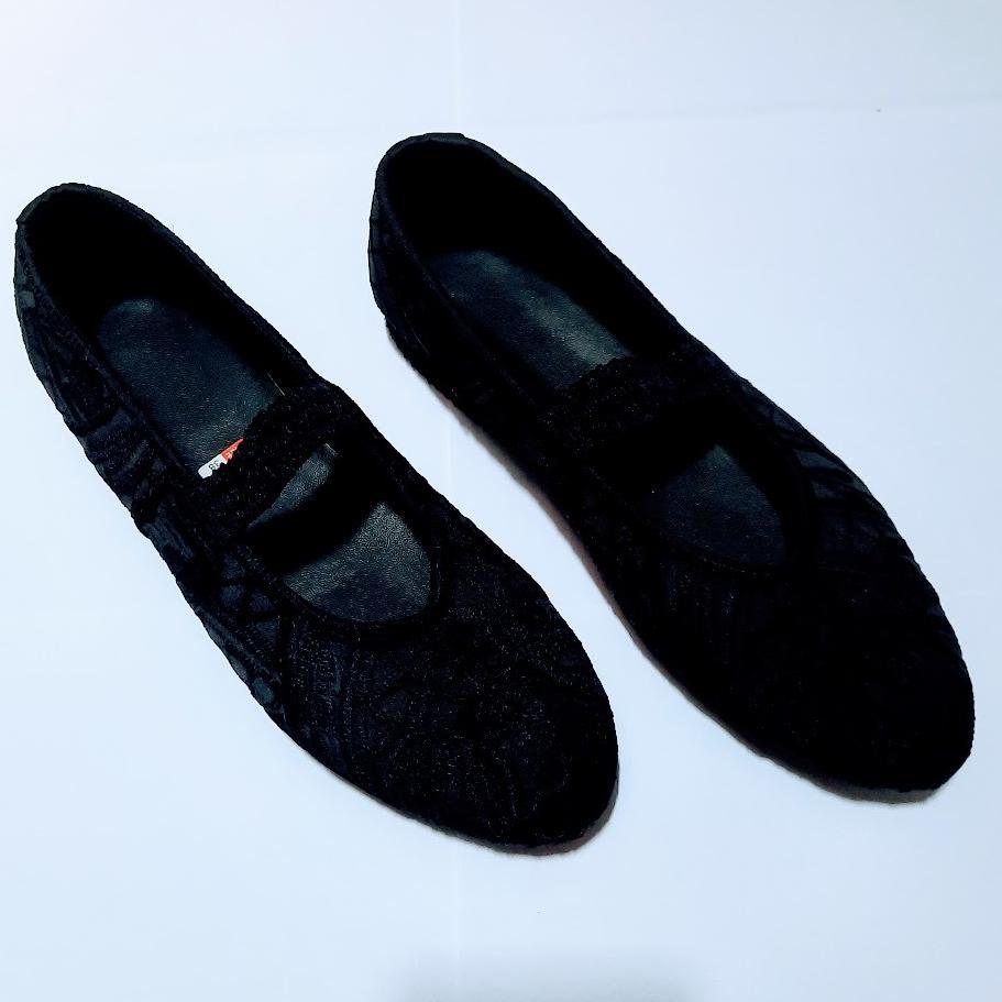 Original Etnik Fashion Sepatu Wanita Santai Haji Umroh Flat Slip On Bordir Hitam Polos