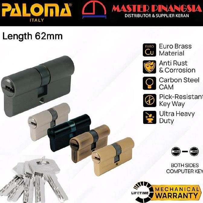 PALOMA Double Cylinder Kunci Pintu Rumah Silinder Anak tpype Computer Key DC-CK 62MM Gold Brass Sati