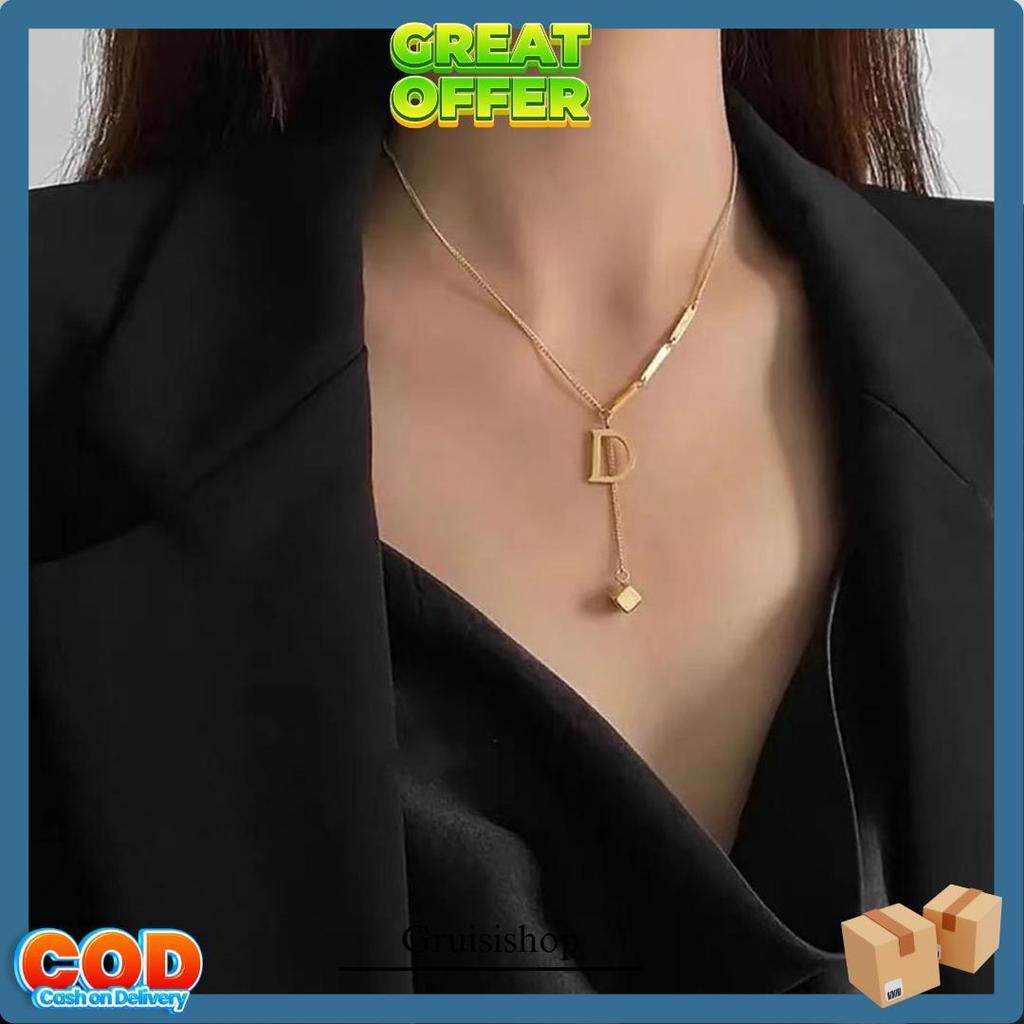 Sederhana Kalung Huruf Lapis Emas Titanium Wanita Anti Karat, Huruf A-Z Fashion Populer Accesories X