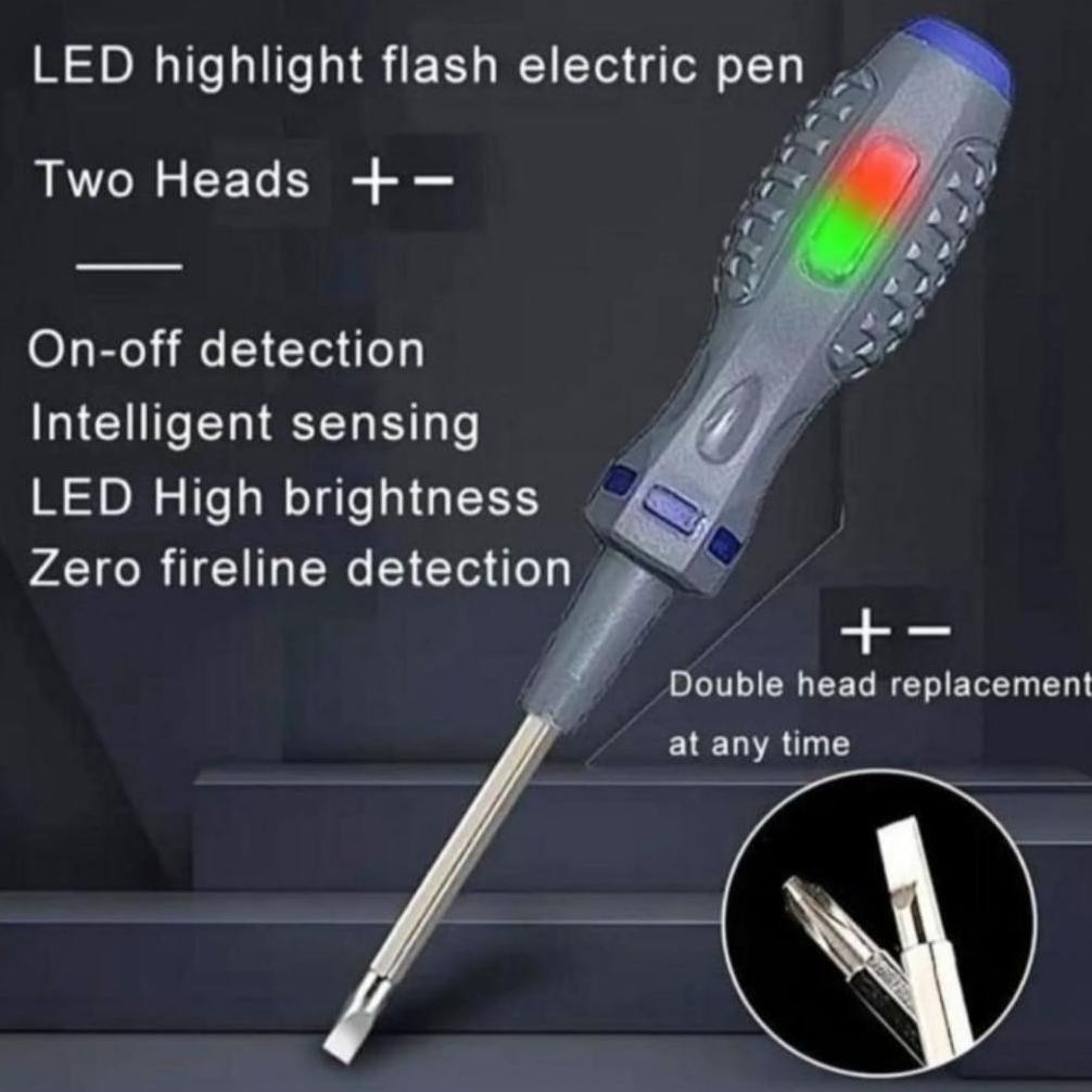 original obeng tespen bolak balik tespen induksi min plus dual led tester deteksi cek ukur arus kabe