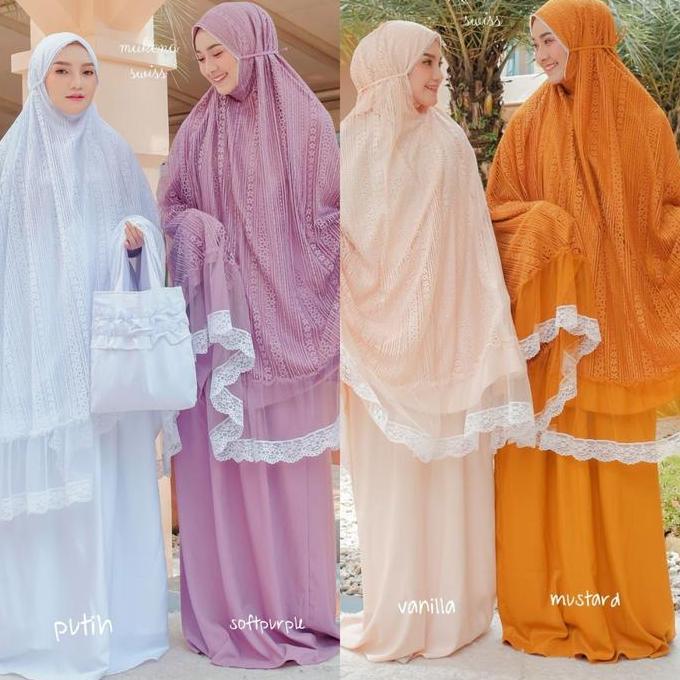 Mukena Swiss Dalanova | Mukena Dewasa Premium Mewah Terbaru atasan bawahan Hitam Katun SLS