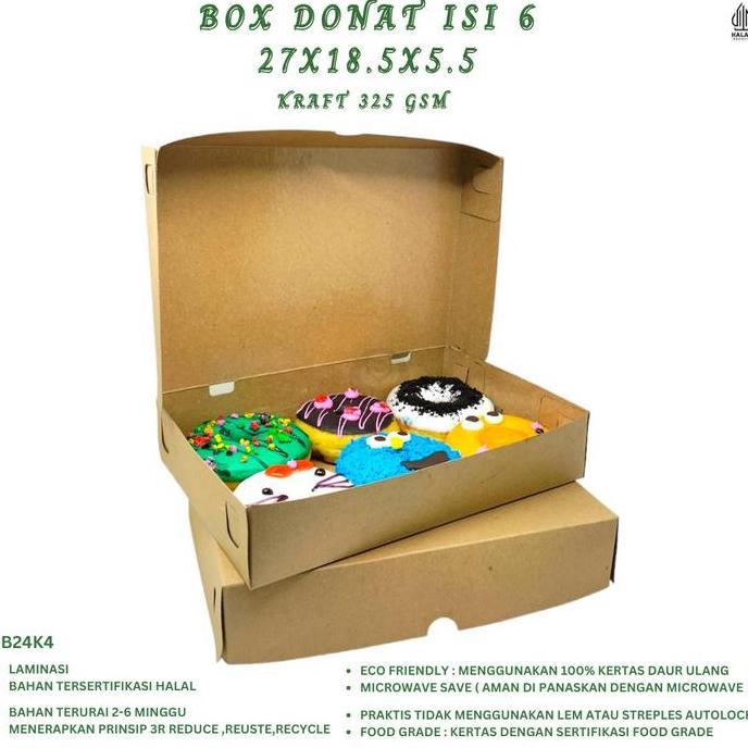 Xfood- [20 Pcs] Box Donat Isi 6 / Dus Donat Bomboloni / Kardus Donat Laminasi Food Grade / B24K4