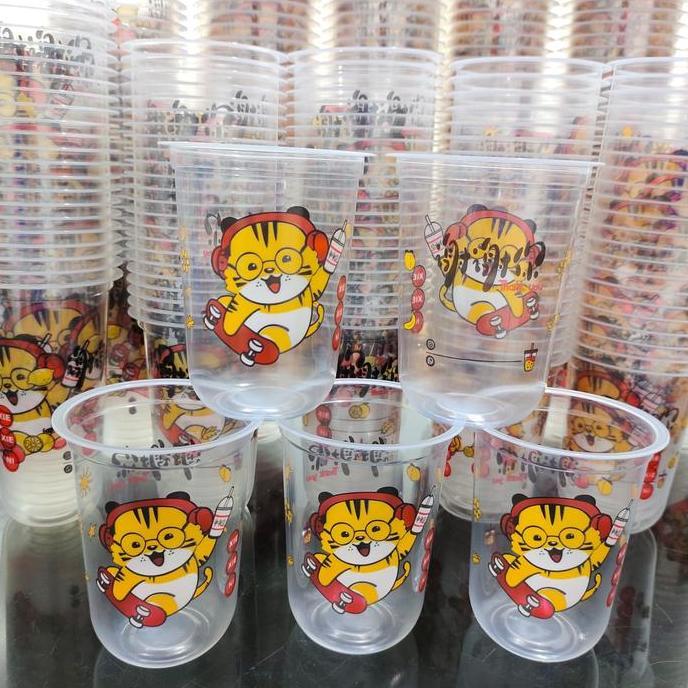 Gelas Cup Bermotif Tiger 12Oz 14Oz 16Oz 18Oz 22Oz - 50pcs Starindo / Cup Oval bawah bulat / Gelas U 