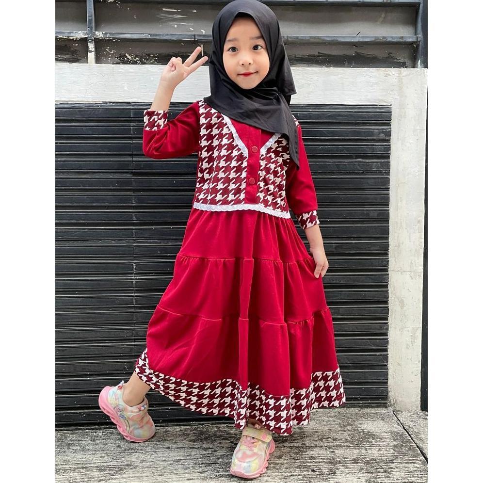 HOT CF KIDS GAMIS ROMPI ANAK PEREMPUAN DRESS MUSLIM ANAK MOTIF HOUNDSTOOTH SHAVIA