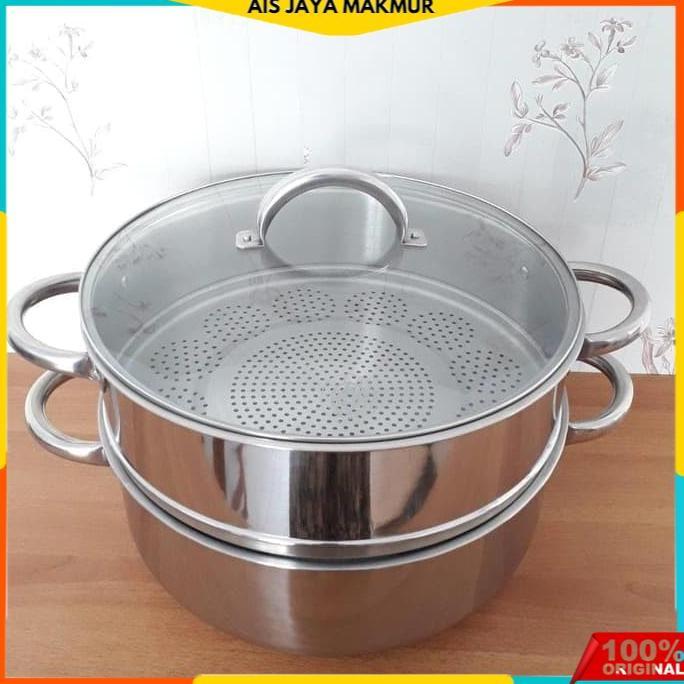 Super steamer 40 cm 2 susun SUPRA stainle / panci kukus 2 susun besar