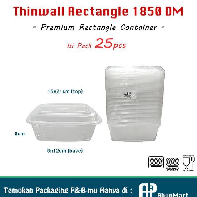 TERMURAH - Thinwall 1850 ML Rectangle (DM) Isi 25pcs
