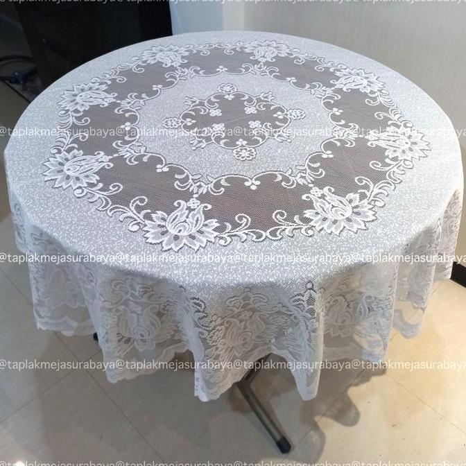 TERBARU - Taplak Meja Bulat Bundar Kain Brokat Warna Putih Polos 4 Kursi 6 Kursi 8 Kursi Vintage Kla