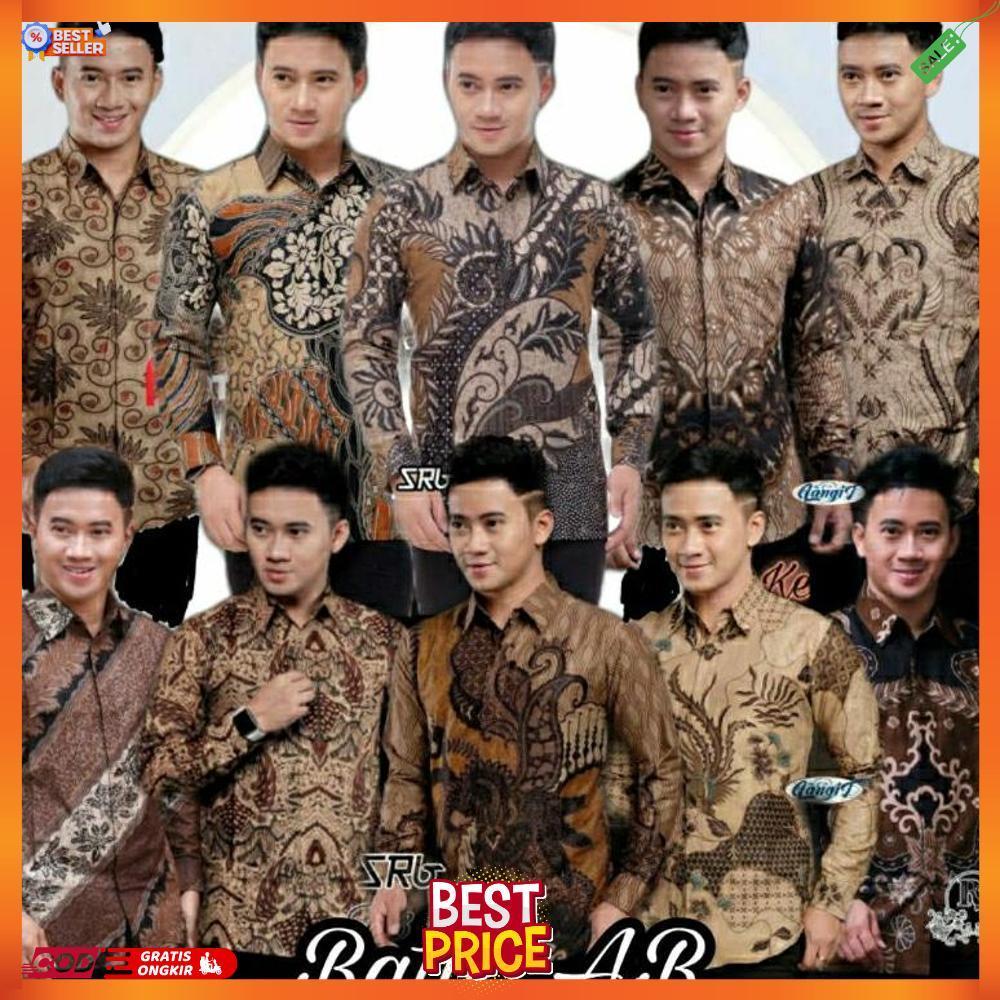 Batik Pria Coklat Kemeja Cowok Lengan Panjang M L Xl Xxl Terlaris Premium Modern Quality Warna Mocca