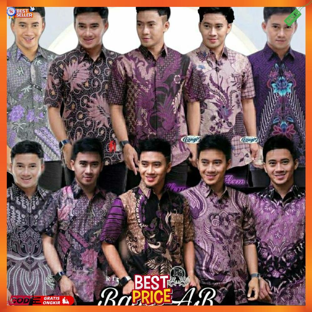 Baju Batik Pria Lengan Pendek Warna Ungu Lilac Atasan Batik Pria Warna Lilac Premium [J3]