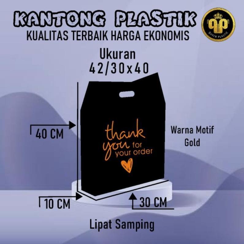 Kantong Plastik Pe Hitam Uk 42/30X40 Motif Thank You Lipatan Samping | Kantong Plastik Sepatu Anak |