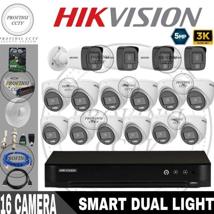 TERLARIS PAKET CCTV HIKVISION 16 CHANNEL 16 KAMERA 5MP / FULL HIKVISION / 4TB