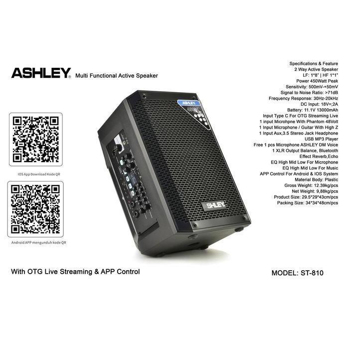 Speaker Aktif Ashley St810 Original 450 Watt Ashley St 810 + Free 1 Mic Kabel