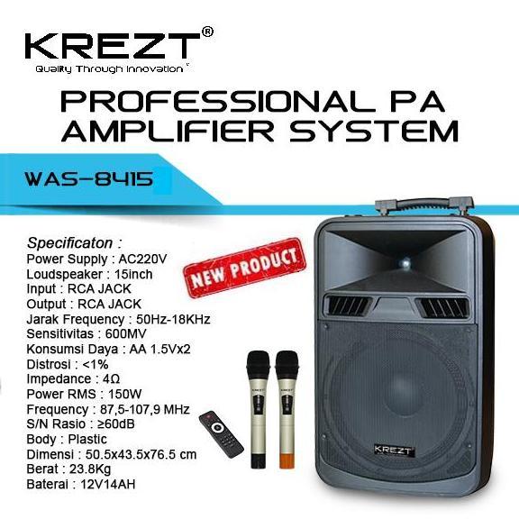Krezt Portable Speaker System Was-8415 Bluetooth (15 Inch)