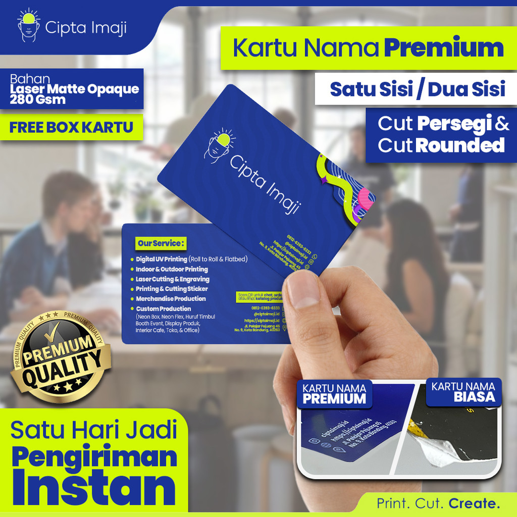 CETAK KARTU NAMA PREMIUM 100pcs / Siap Cetak / 1 Hari Jadi / Laser Matte Opaque 280gsm / Tekstur Hal