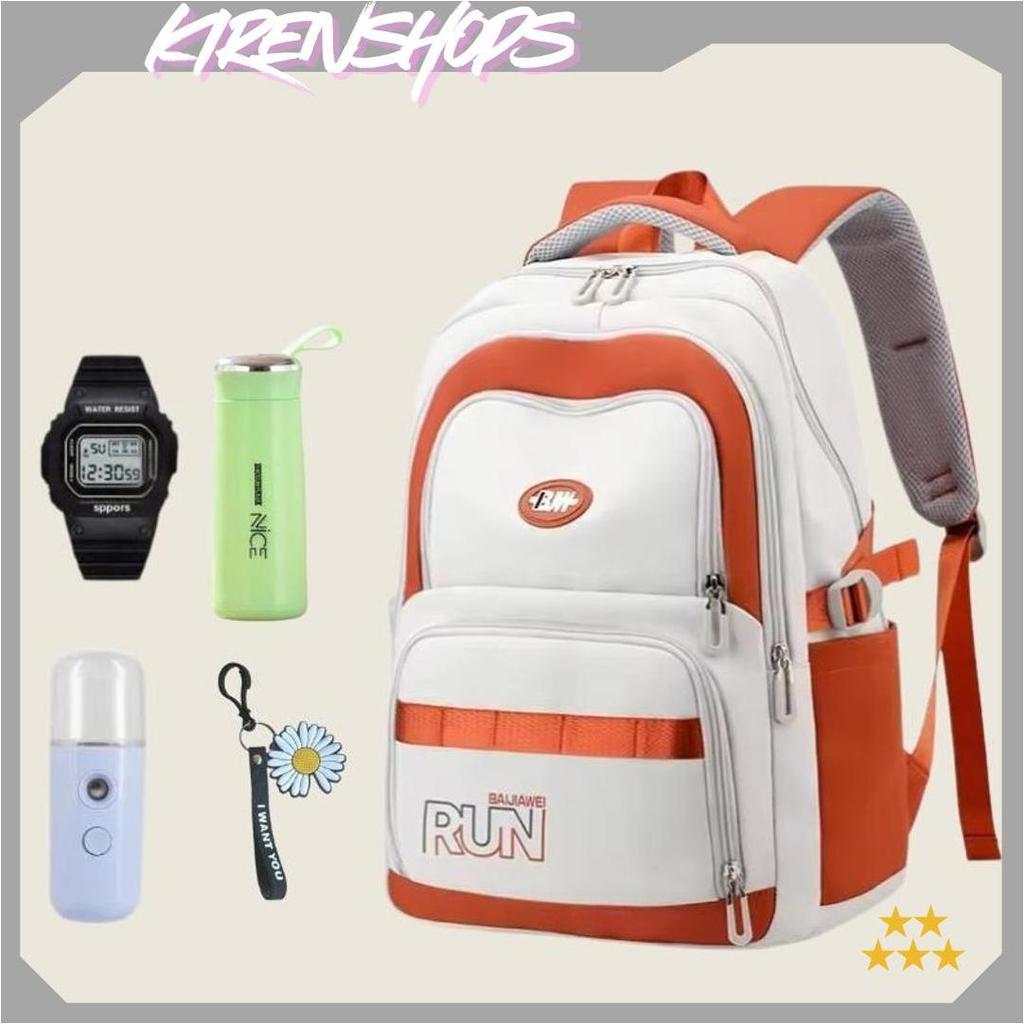 Ransel Anak Sekolah RUN Murah Free Bonus Botol Jam Tangan Nano Spray Dan Gantungan Lucu Cute Bisa CO