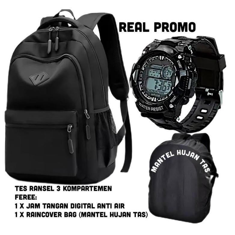 Grade Ori Tas Ransel Backpack 3 Ruang Gratis Jam Tangan Digital Sport Anti Air, Tas Ransel Pria