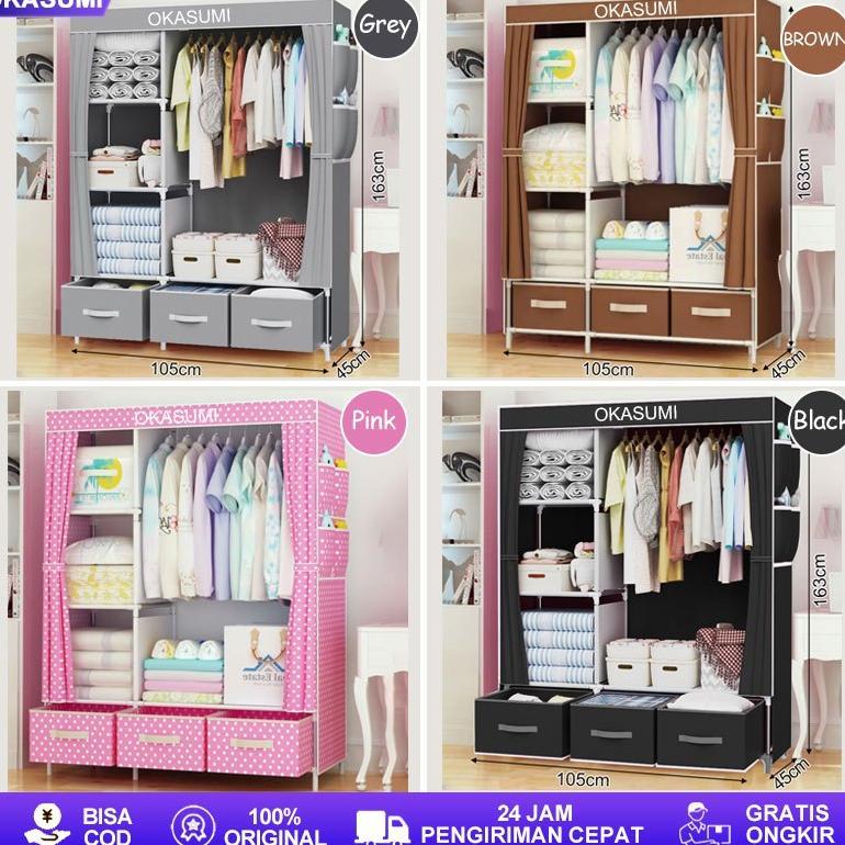 VALUE PACK Lemari Pakaian Kain Portable Dengan Ritsleting Gantungan Anti Debu Serbaguna Hemat Tempat