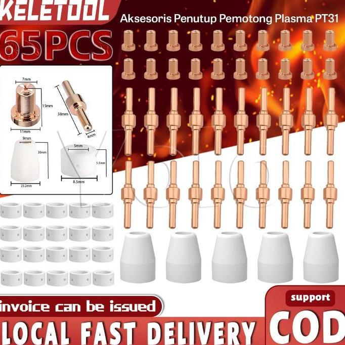 DUDLEY 65PCS Tip Nozzle Plasma Cutter Nozzle Plasma Cutter Udara Plasma Cutter Tip Elektroda Ujung P
