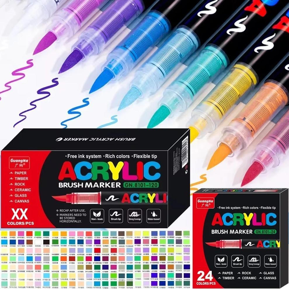 Acrylic Paint Pen Brush Tip, Marker Akrilik untuk Lukis Batu, Paint Marker Ujung Kuas, Marker Akrili