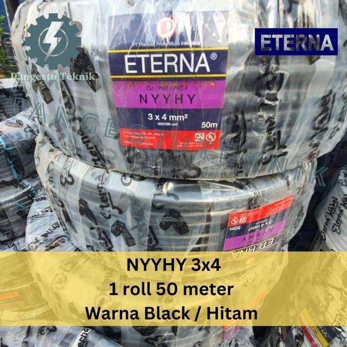 Kabel listrik serabut NYYHY 3x4 Eterna 3 x 4 mm 50meter Hitam Black