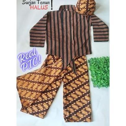 NEW REAL PIC SETELAN BAJU ADAT JAWA ANAK (BAJU+ROK-CELANA+BLANGKON) SURJAN LURIK JARIK ROK CELANA BA