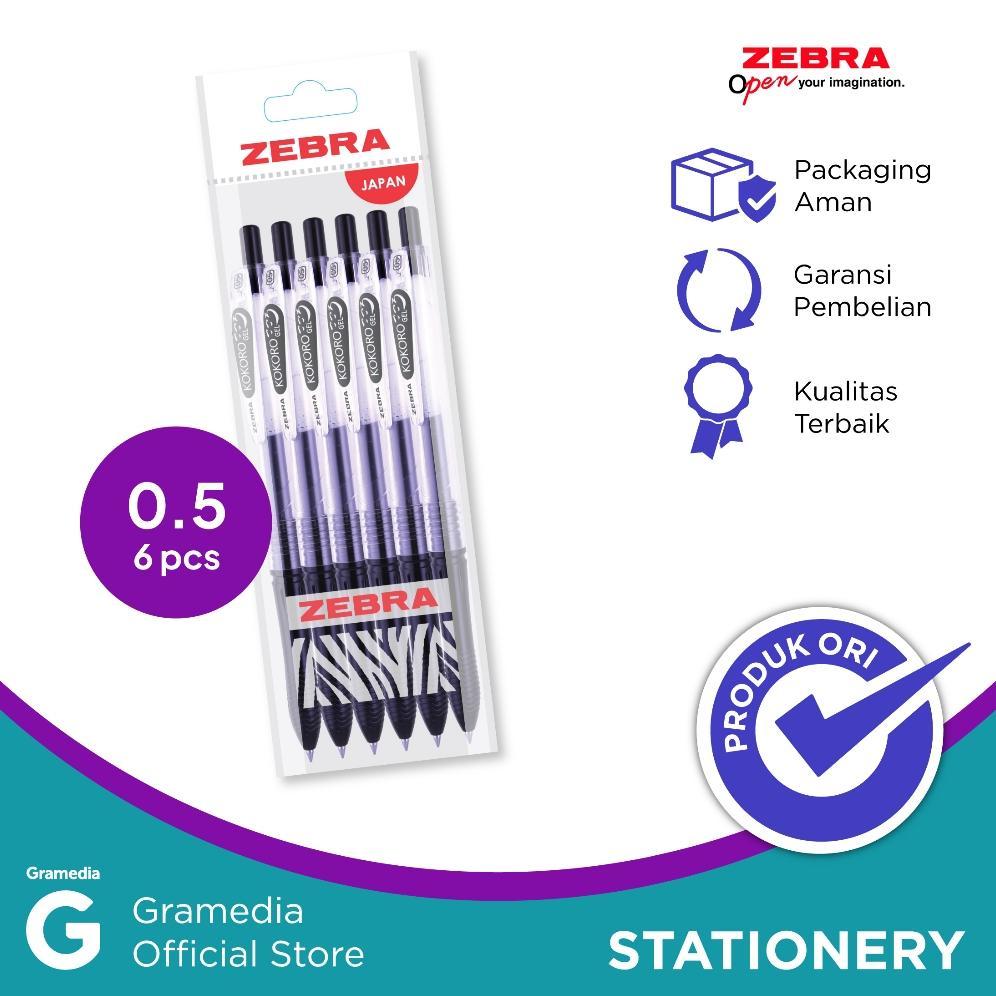 Zebra - Pulpen Gel Kokoro Warna Hitam Isi 6 Termurah