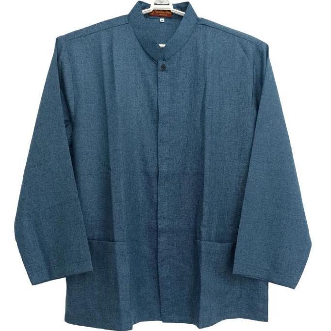 Koko pria lengan panjang jumbo size bahan katun tuton warna biru tosca
