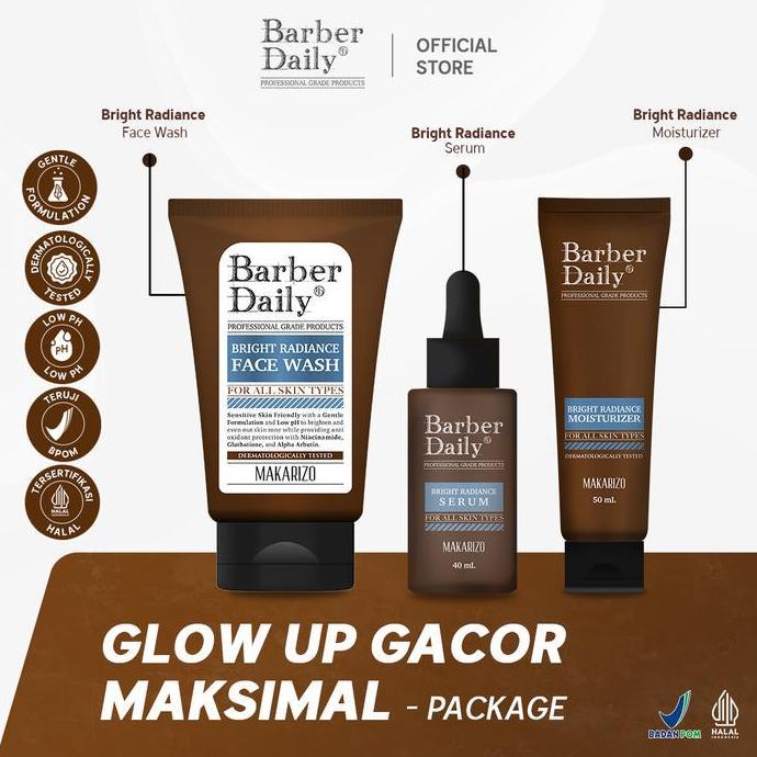 Barber Daily GLOW UP GACOR MAKSIMAL PACKAGE - Barber Daily Bright Radiance Face Wash + Barber Daily 