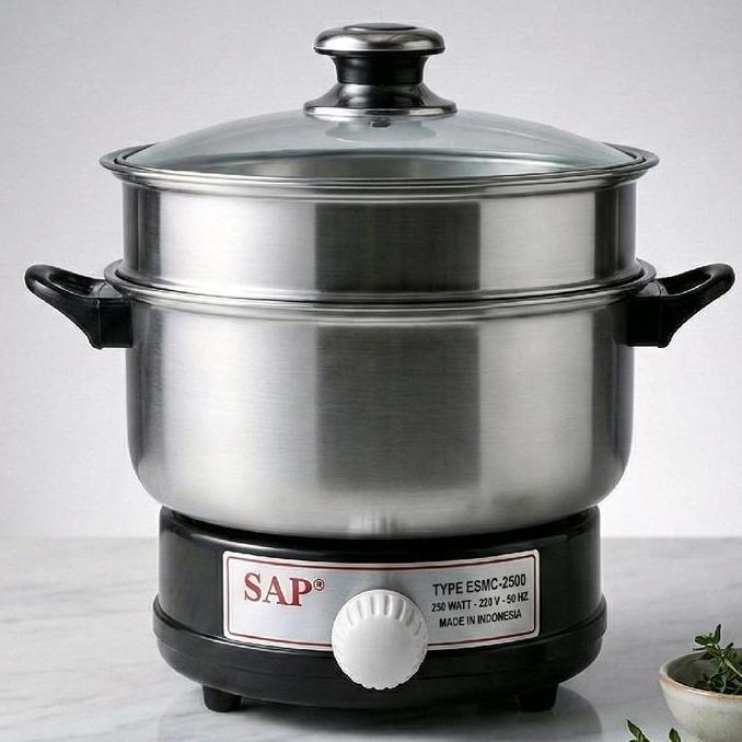SAP Panci Listrik ESMC-2500 Stainless Steel 2.5 Liter 300 Watt Kapasitas Besar Ringkas & Ringan Coco