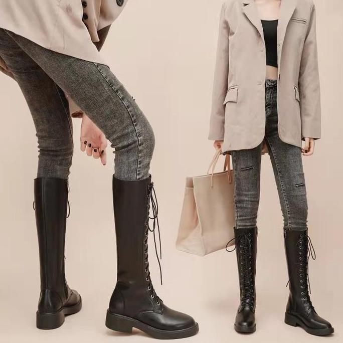 Sepatu Boots Wanita Panjang Hak Sedang Fashion Import 270