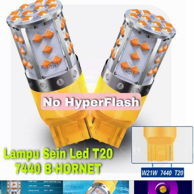 Bobltech Lampu Sein Mobil Premium Led T20 7440 W21W 3030-35 Bhornet Kedip Normal 2 Buah Car