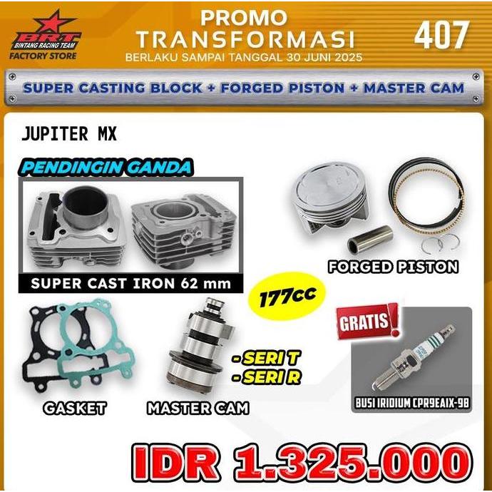 Promo 407 Paket Bore Up BRT Blok GEN 3 Piston Noken as Yamaha Jupiter Mx / Vixion Old / R15