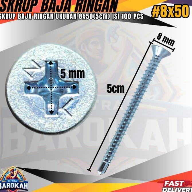 Sekrup Baja Ringan Ukuran 5CM #8X50 1Bungkus isi 100pcs / Skrup baja Ringan, Skrup Roofing Baja Ring