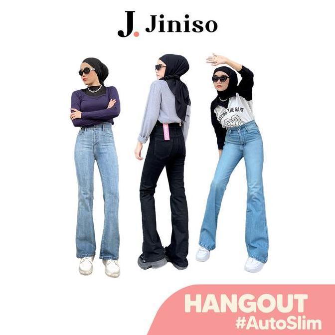 HANGOUT - JINISO Ultra Cutbray Stretch Celana Jeans Wanita Highwaist