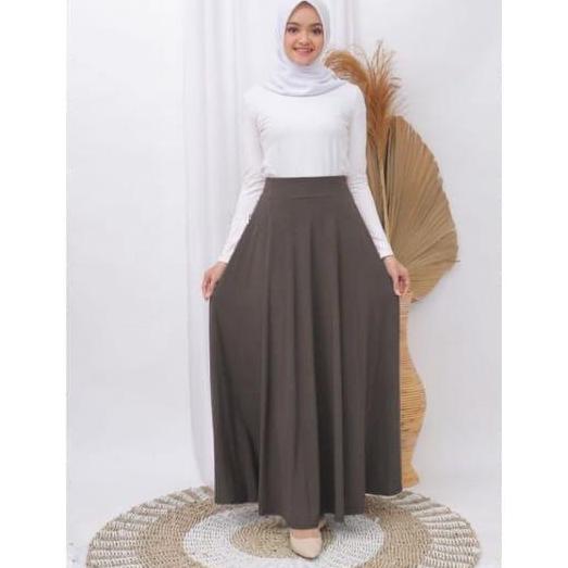 Rok Payung Panjang Wanita Rok Lebar Karet Tebal Muslim Bawahan Maxi Hitam