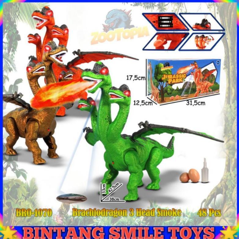 Murah !!! Mainan Dinosaurus Brachiodragon 3 Head Smoke / Mainan Anak Dinosaurus 3 Kepala Bisa Keluar